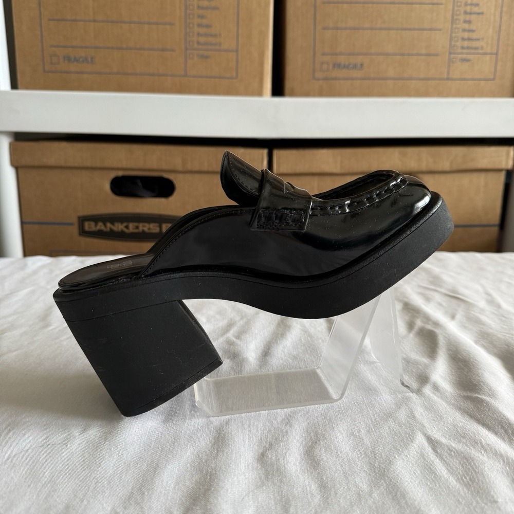 Y2K Chunky Block Platform Black Faux Leather Penny Loafers Womens 6.5 Academia - Picture 5 of 12